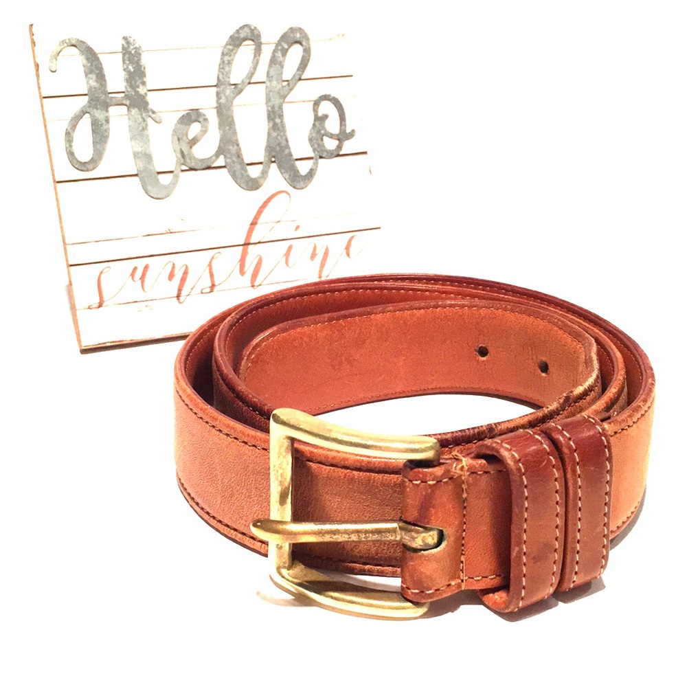 COACH light brown leather brass buckle belt
